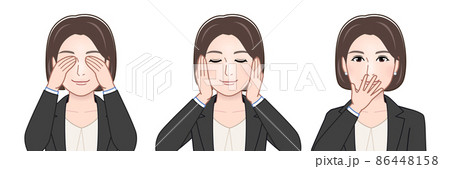 見ざる聞かざる言わざるをする女性 見ざる聞かざる言わざるをする女性 86448158