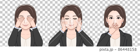 見ざる聞かざる言わざるをする女性 見ざる聞かざる言わざるをする女性 86448158