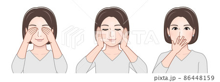 見ざる聞かざる言わざるをする女性 見ざる聞かざる言わざるをする女性 86448159