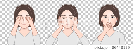 見ざる聞かざる言わざるをする女性 見ざる聞かざる言わざるをする女性 86448159