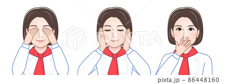 見ざる聞かざる言わざるをする女性 見ざる聞かざる言わざるをする女性 86448160