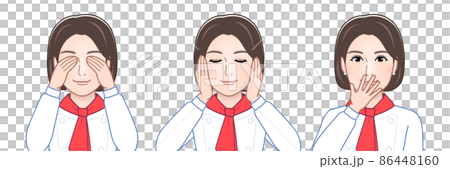 見ざる聞かざる言わざるをする女性 見ざる聞かざる言わざるをする女性 86448160