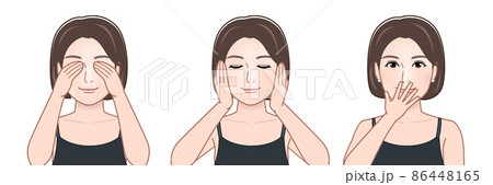 見ざる聞かざる言わざるをする女性 86448165