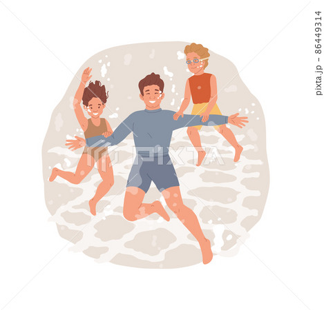 Underwater diving isolated cartoon vector illustration. Fun picture of a family from inside the water, swimming underwater together, diving in the swimming pool, aquatic park cartoon vector. 86449314