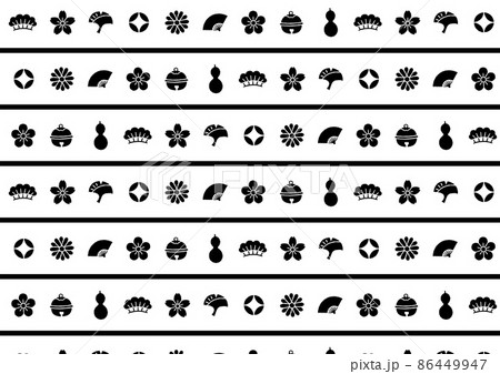 和風モチーフのシームレスパターン 黒 ボーダー 透過背景のイラスト素材