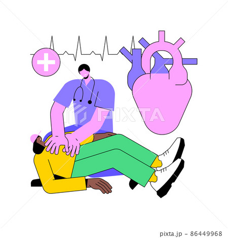 CPR abstract concept vector illustration. Cardiopulmonary resuscitation, CPR, emergency procedure, chest compressions, ambulance, artificial ventilation, first aid training abstract metaphor. 86449968