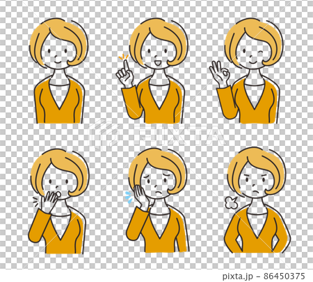簡單線條女性面部表情插圖集/白色背景 簡單線條女性面部表情插圖集/白色背景 86450375