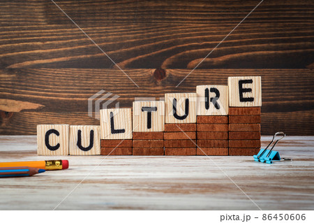 CULTURE. Development concept. Wooden letters on the office desk 86450606