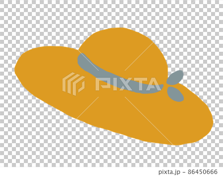 Cute blue ribbon straw hat / hand drawn illustration Cute blue ribbon straw hat / hand drawn illustration 86450666