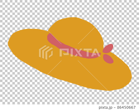 Cute red ribbon straw hat / hand drawn illustration Cute red ribbon straw hat / hand drawn illustration 86450667