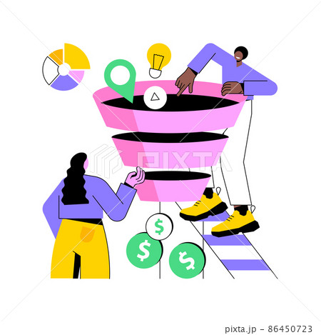 Marketing funnel abstract concept vector illustration. Internet marketing technique, sales funnel formula, product cycle, advertising system control, awareness conversion abstract metaphor. 86450723