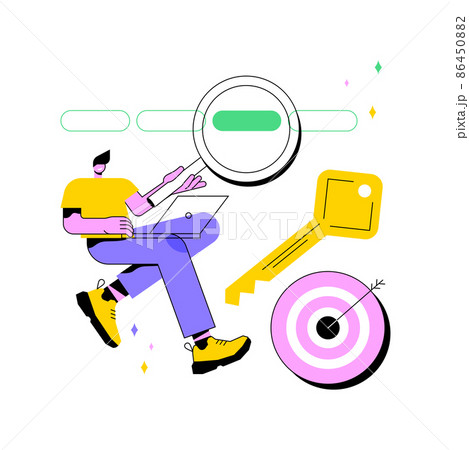 Keyword research abstract concept vector illustration. Keyword research service, website ranking, optimization solution, successful web campaign, professional SEO, menu element abstract metaphor. 86450882