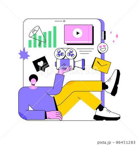 Video content marketing abstract concept vector illustration. Video marketing strategy, digital marketing tool, social media campaign engagement, target audience, viral content abstract metaphor. 86451283