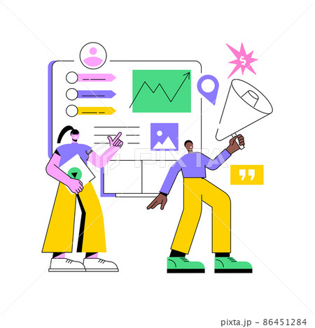 Marketing campaign management abstract concept vector illustration. Marketing strategy execution, campaign efficiency control, tracking and analysis, social media metrics abstract metaphor. 86451284