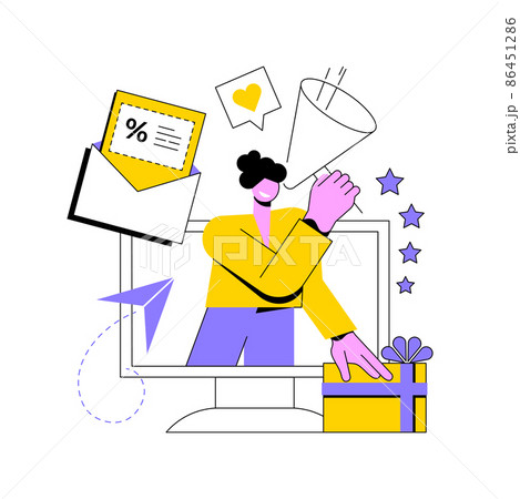 Promotion strategy abstract concept vector illustration. Brand sales promotion, get consumer to try product, customer loyalty, marketing campaign service, identify target audience abstract metaphor. 86451286