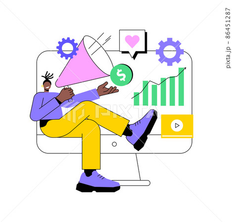Digital PR abstract concept vector illustration. Internet-based PR strategy, reputation management, domain authority, brand awareness, brands presence, digital marketing campaign abstract metaphor. 86451287
