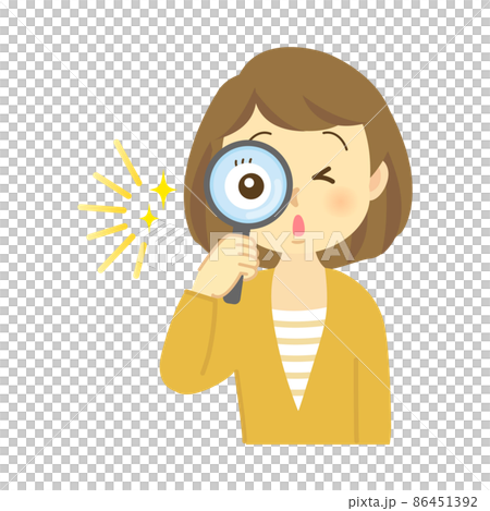 插圖素材：一個拿著放大鏡在找東西的年輕女子 86451392