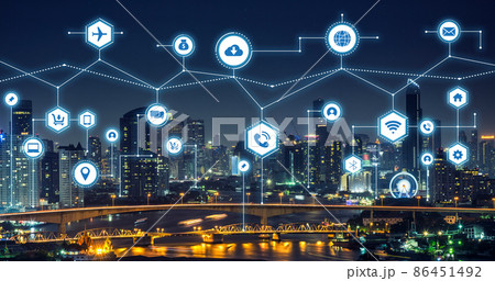 icons of internet communication of technology for smart city conceptual background 86451492