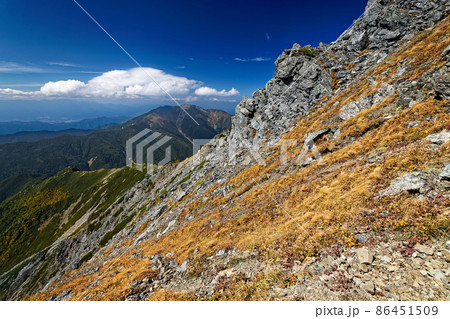南アルプス・北岳山頂の草紅葉と仙丈ヶ岳 86451509