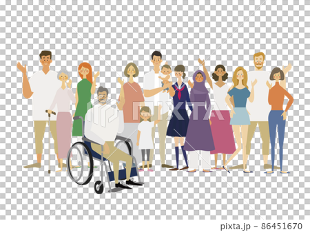各種人並肩揮手的插圖 各種人並肩揮手的插圖 86451670