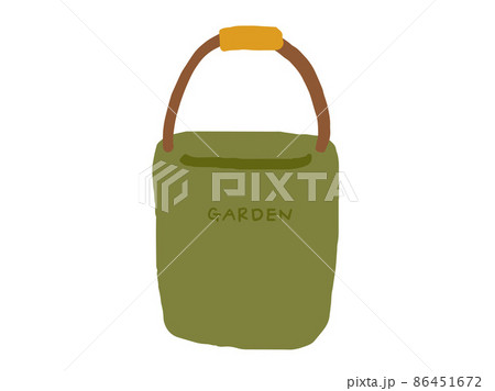 かわいいガーデニングの緑色のバケツ/手描きイラスト かわいいガーデニングの緑色のバケツ/手描きイラスト 86451672