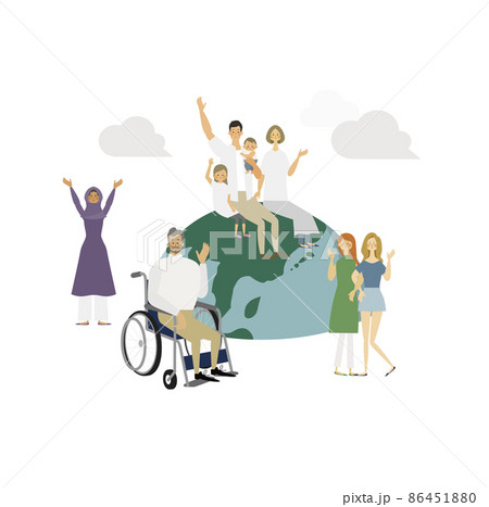手を振る様々な人と地球 86451880