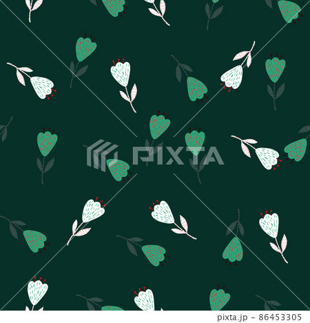 Flower cute seamless pattern. Hand drawn field background. 86453305