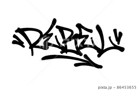 Sprayed rebel font graffiti with overspray in black over white. Vector illustration. Sprayed rebel font graffiti with overspray in black over white. Vector illustration. 86453655