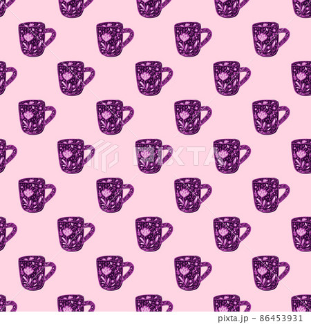 Cute mugs seamless pattern. Background of teatime. Cute mugs seamless pattern. Background of teatime. 86453931