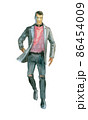 Figures of young people in casual clothes. They go to the viewer. Full-length. Watercolor illustration 86454009