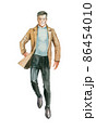 Figures of young people in casual clothes. They go to the viewer. Full-length. Watercolor illustration 86454010