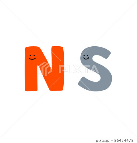磁石のキャラクター（N極とS極）のイラスト（白背景・ベクター・切り抜き） 86454478