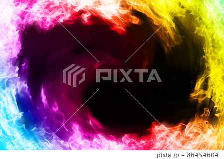 激しく燃えるレインボーカラーの炎のフレームの背景画像 86454604