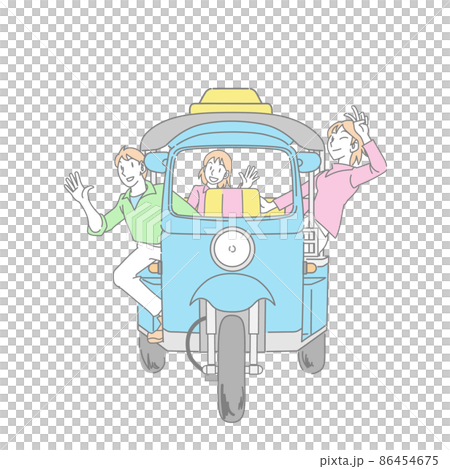 トゥクトゥクでドライブを楽しむ家族 86454675