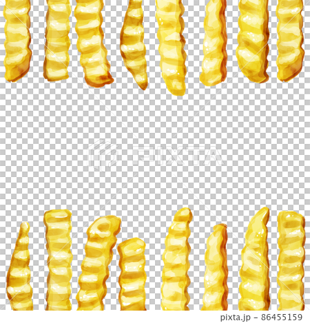 手描き水彩のクリンクルカットフライドポテトイラスト正方形フレーム・上下 86455159