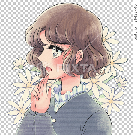 復古女孩卡通風格,驚訝的女士和鮮花 復古女孩卡通風格,驚訝的女士和鮮花 86455449