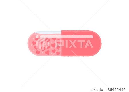 ハートが詰まったピンク色のカプセル - かわいい手書きの薬・恋愛・美容・妊活のイメージ素材 86455492