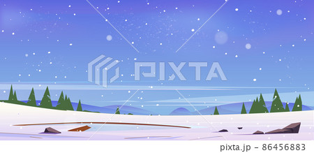 Cartoon winter nature landscape frozen pond, lake Cartoon winter nature landscape frozen pond, lake 86456883