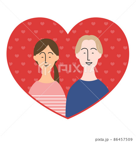 白人男性とアジア人女性のカップル・夫婦　ハートアイコン 86457509
