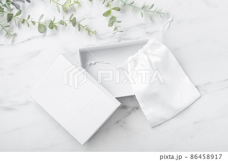 White box open with fabric bag mockup 86458917