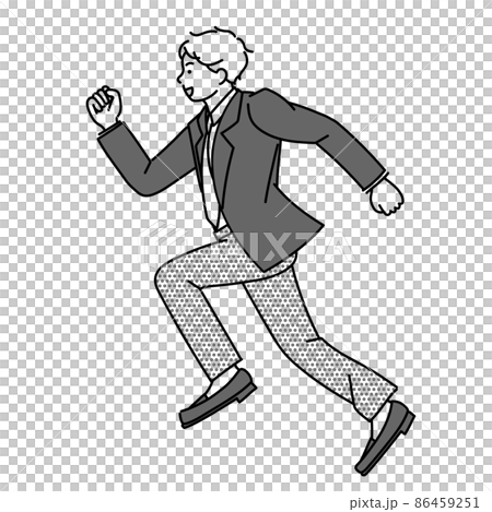 一個高中男孩或一個初中男孩穿著制服跑步的單色插圖 86459251
