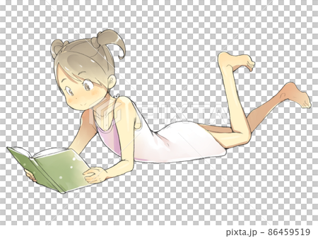 A girl in underwear reading while lying down A girl in underwear reading while lying down 86459519