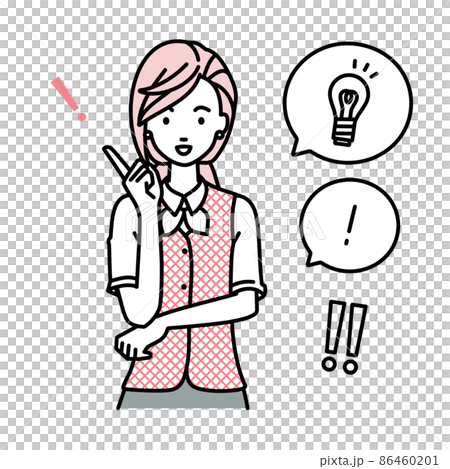 一組燈泡和感嘆號的女氣球穿著文員制服站起來想出了一個絕妙的主意 86460201