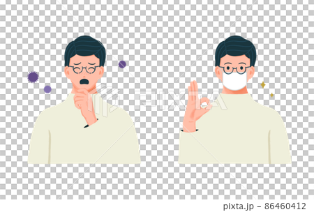 一名男子戴口罩以防止感染的插圖 86460412