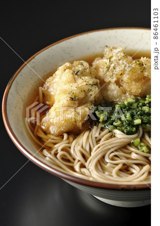 のり塩とり天蕎麦を黒背景で撮影 のり塩とり天蕎麦を黒背景で撮影 86461103
