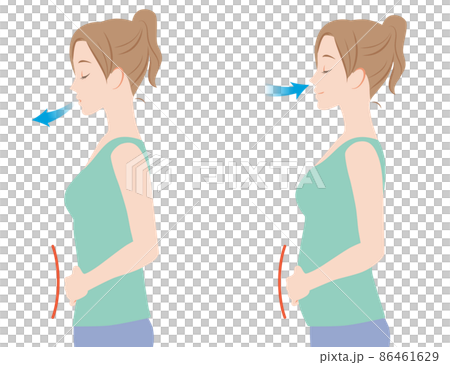 腹式呼吸をする女性 86461629