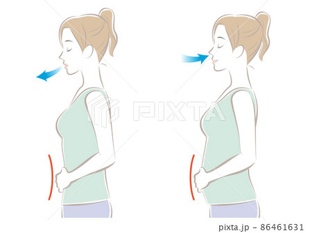 腹式呼吸をする女性 86461631