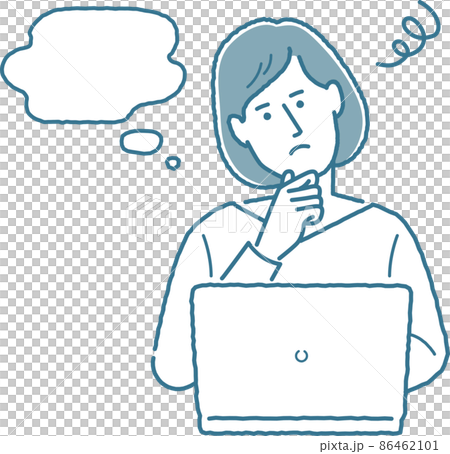 A woman troubled in front of a personal computer A woman troubled in front of a personal computer 86462101