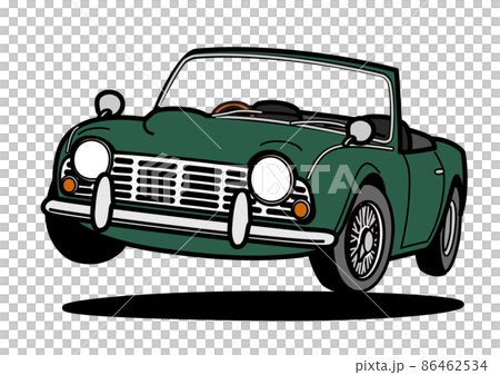 ヒストリックオープンカー 緑色 自動車イラスト ジャンプのイラスト