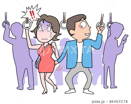 犯罪行為-電車の中でこっそりと女性の尻を撫でる 86463578